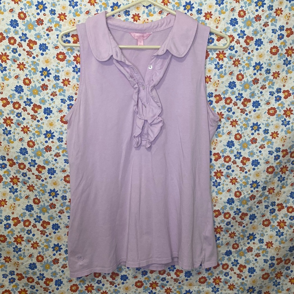 light purple Lilly Pulitzer tank top with frills, a size large